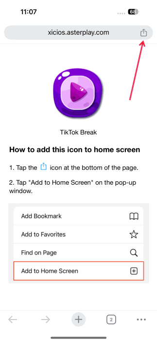 Pressing the share button in Chrome browser on iPhone.