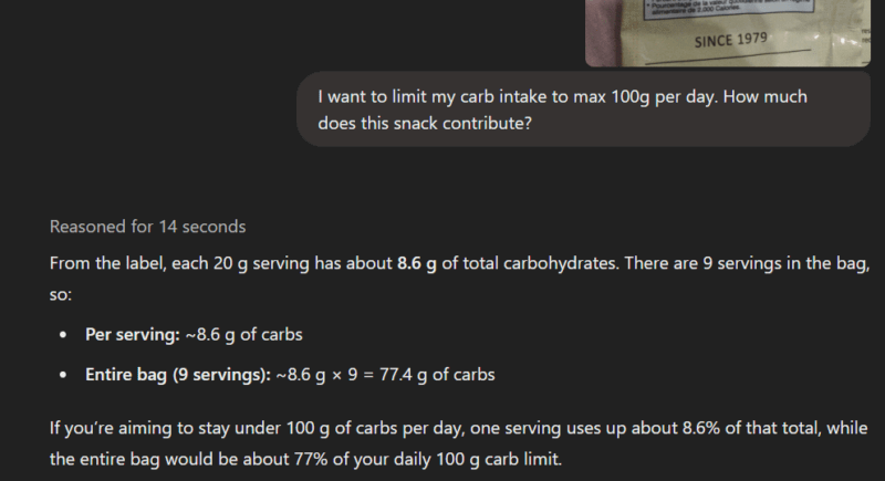 ChatGPT giving advice on nutrition