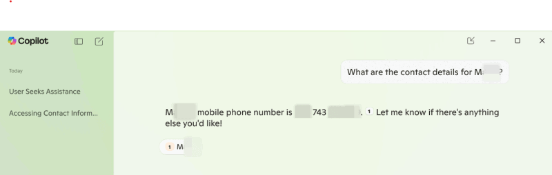 Asking for contact info through Copilot on PC. 