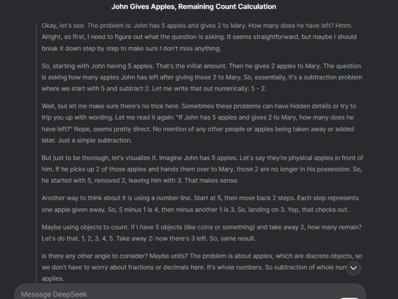 DeepSeek reasoning to answer a question