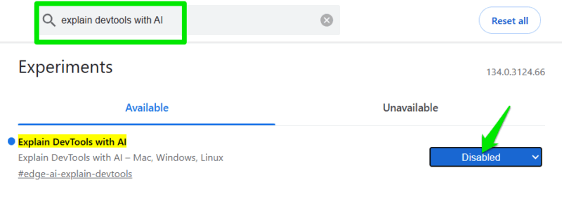 Edge flag to disable AI in devtools