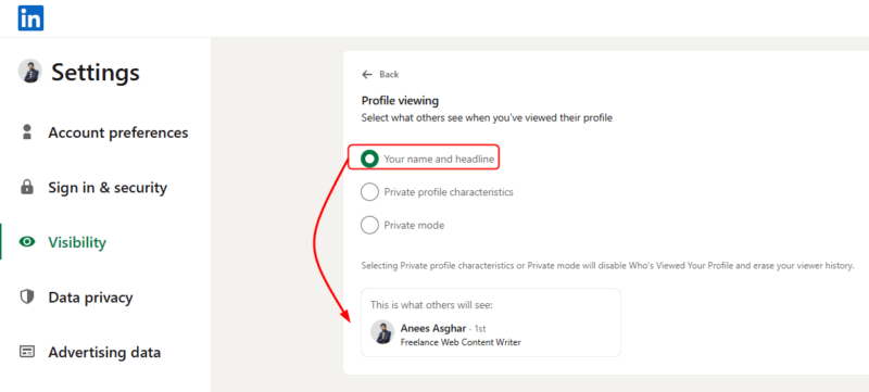 Disable Private Mode Linkedin