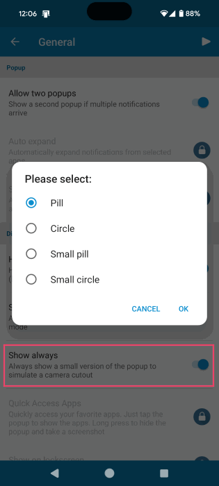 Opting to have Dynamic Island show always on screen via in DynamicSpot app.