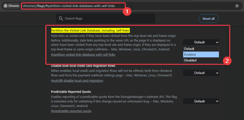 Enable Visited Links Partition Settings Chrome