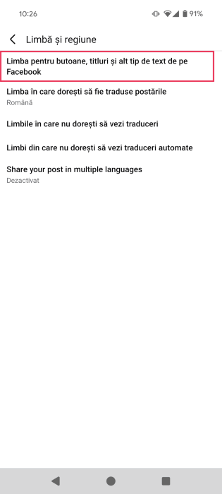 Selecting first option in Facebook app showing in wrong language. 