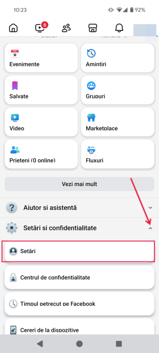 Navigating to Settings in Facebook on mobile device.