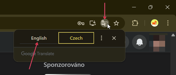 Clicking Translate icon in Chrome browser while viewing Facebook page.
