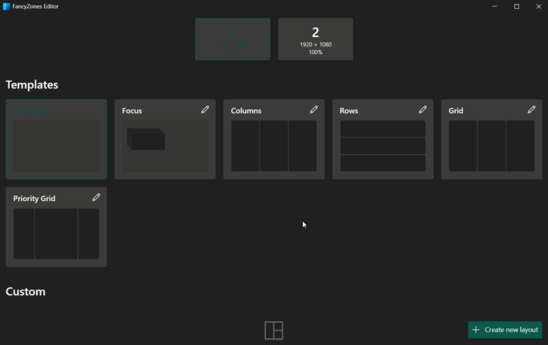 Fancyzones Dual Monitor Editor View