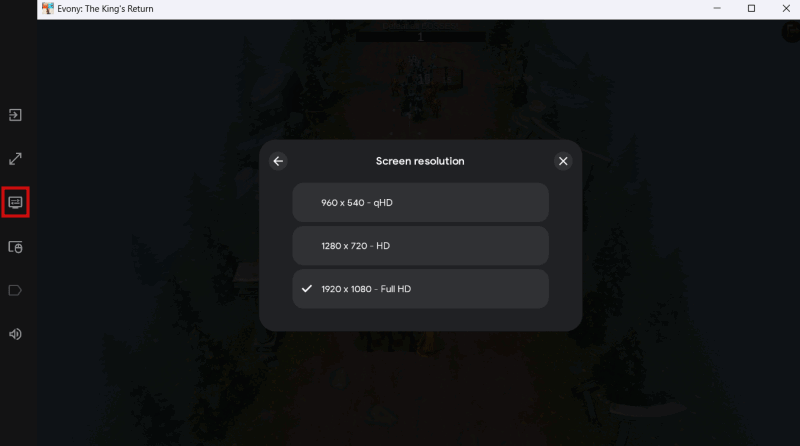 Bringing up "Visual Settings" for game in Google Play Games on PC. 