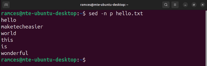 A terminal showing the output of the p subcommand with the -n flag enabled.