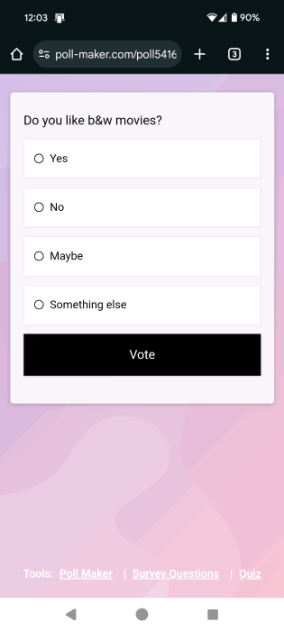 Survey view once someone accesses the link on Instagram story. 