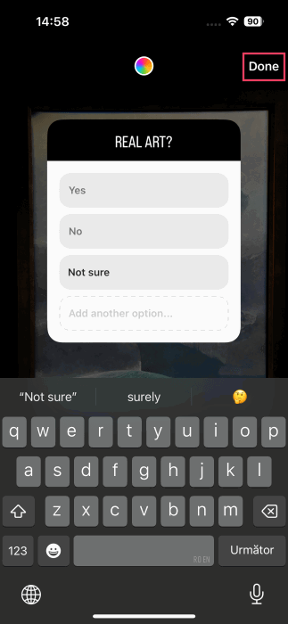 Adding questions to poll on Instagram story. 