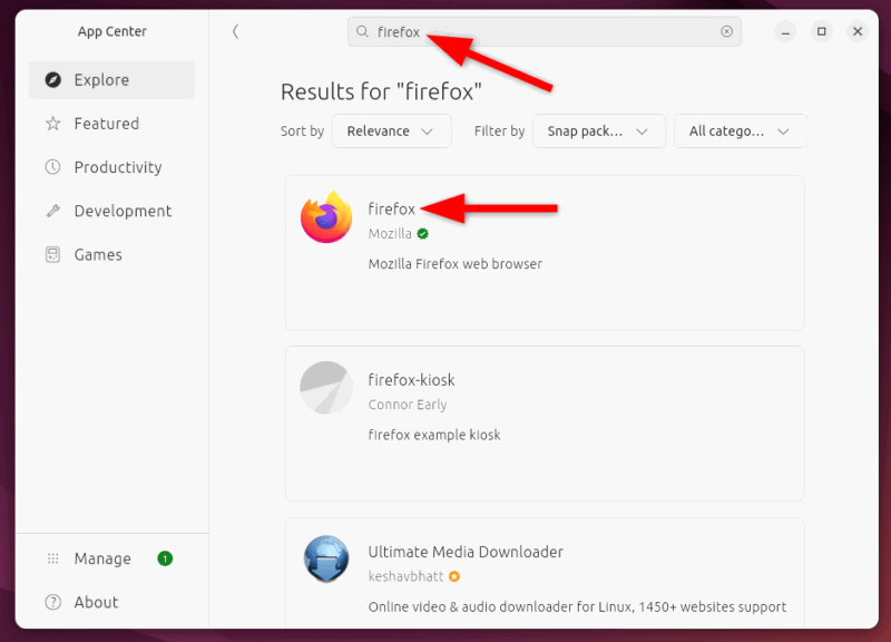 Installing Firefox From App Center in Ubuntu.