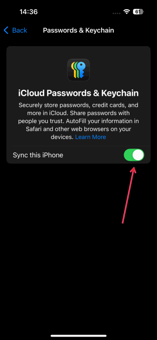 Turning on "Sync this iPhone" option in iPhone Settings.