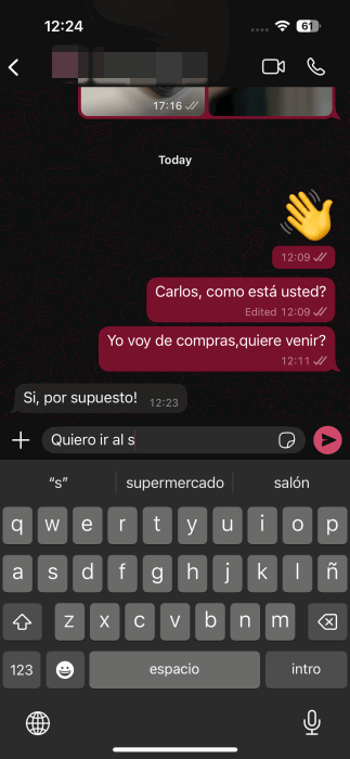 New language keyboard in action in WhatsApp app on iPhone. 