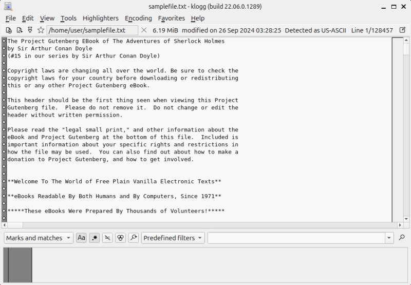Reading large file on Klogg.