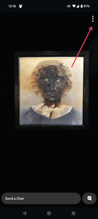 Pressing on three dots in live snap view on Snapchat.