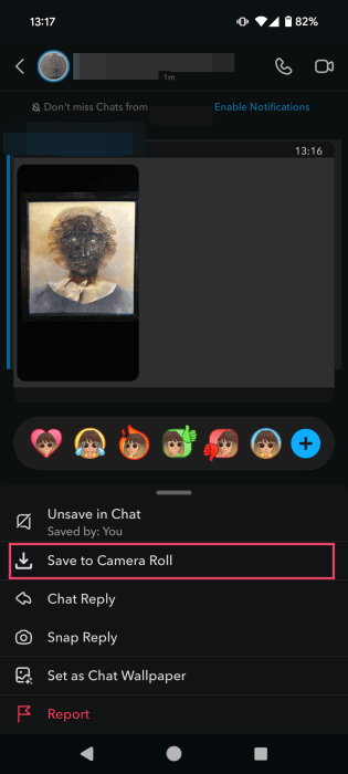 Opting for "Save to Camera Roll" for live snap in Snapchat app. 