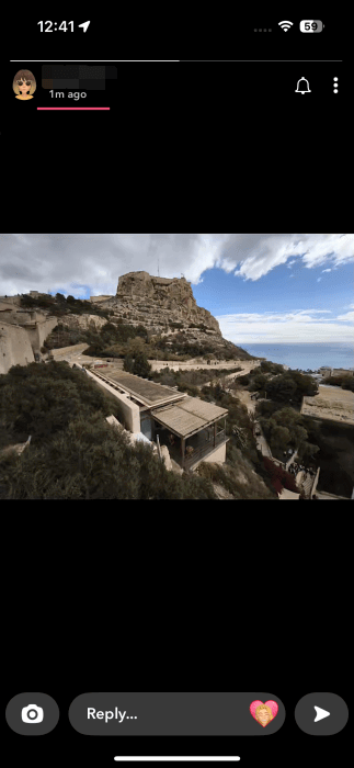 Live snap from camera roll posted as story in Snapchat app. 