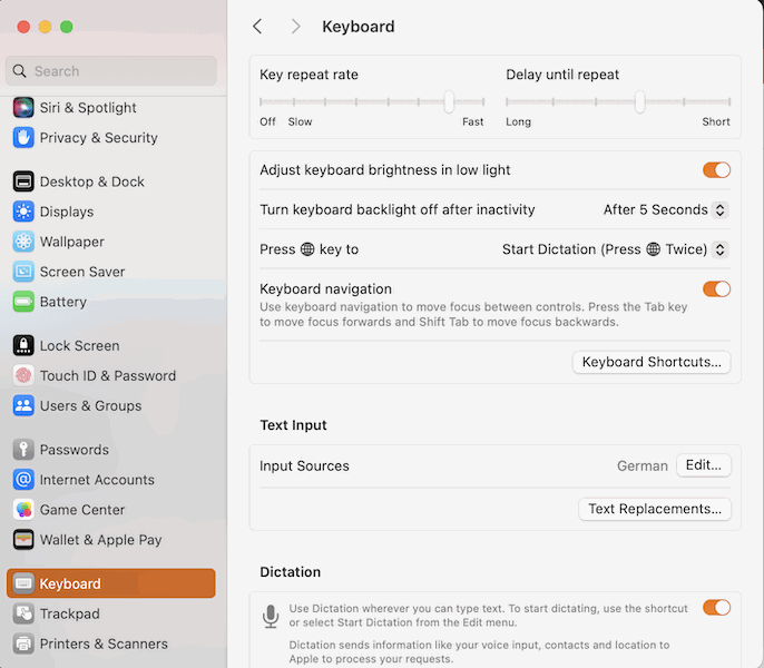 Mac System Preferences Keyboard
