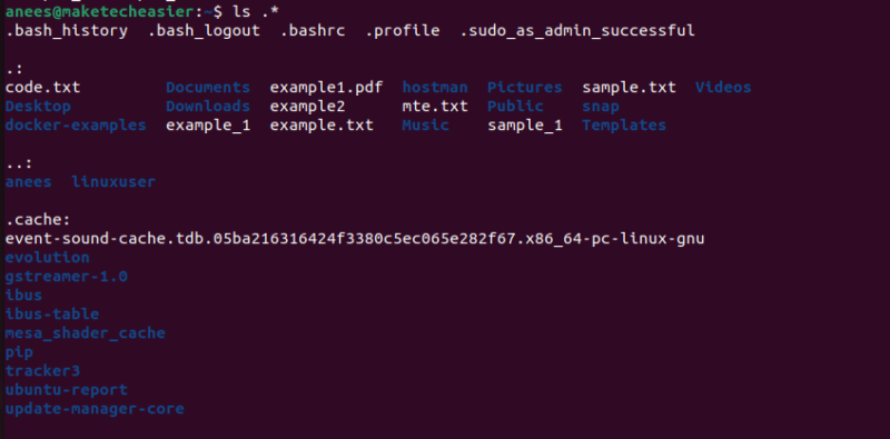 linux command wildcards Match Hidden Files