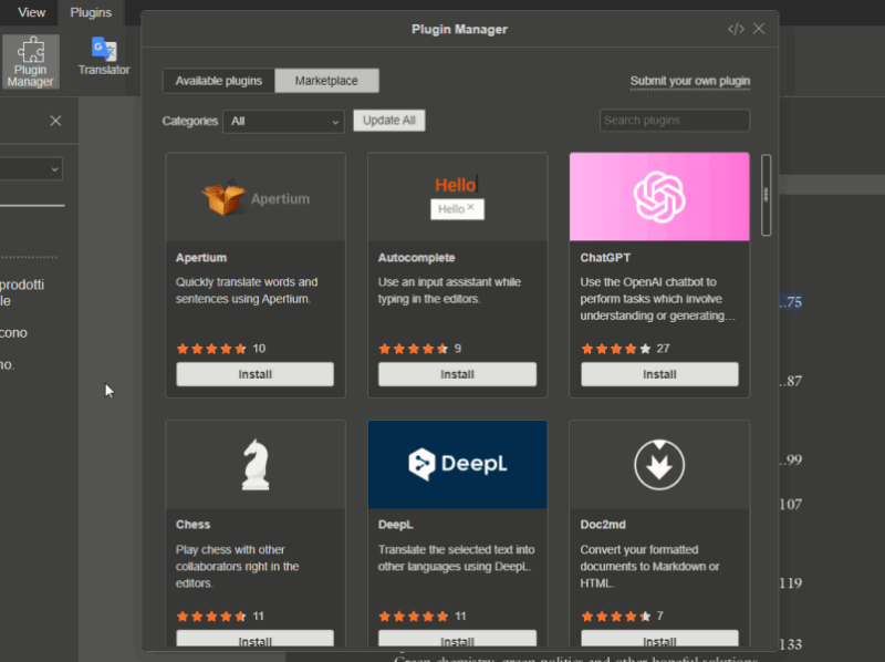 Plugin Manager visible in ONLYOFFICE PDF Editor.