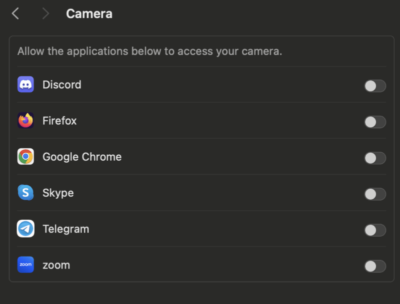Privacy Settings Camera Tab