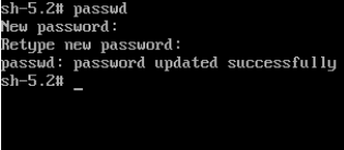 A terminal showing the process of changing the root password in the Debug Mode.