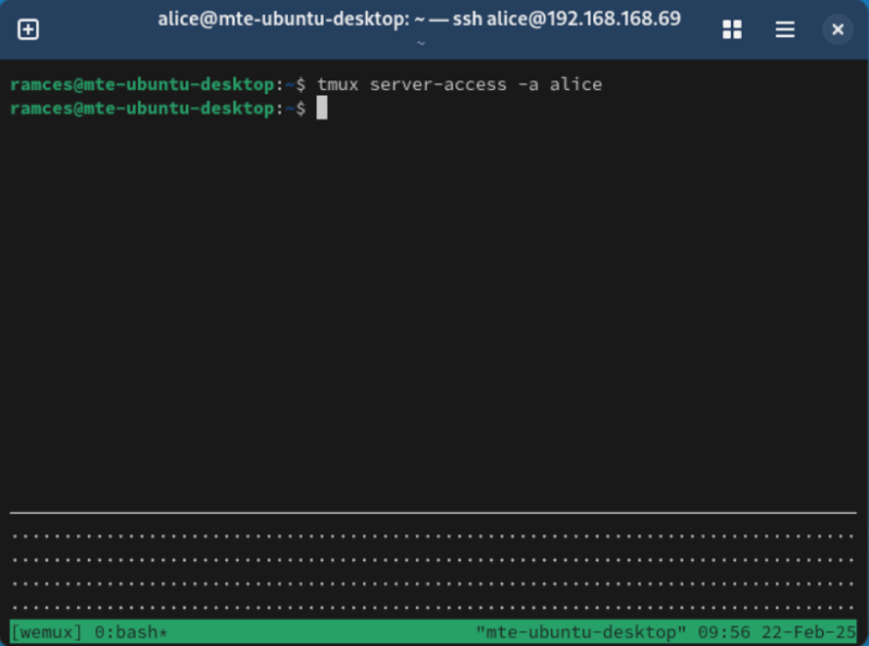 A terminal showing the guest user connecting to the remote Wemux machine.