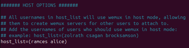 A terminal showing the host_list variable showing two users.