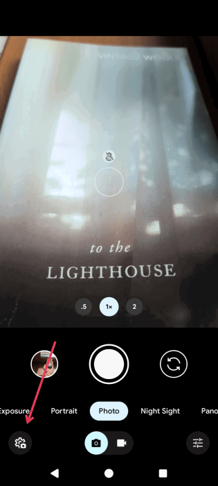 Tapping on gear icon in Pixel camera app.