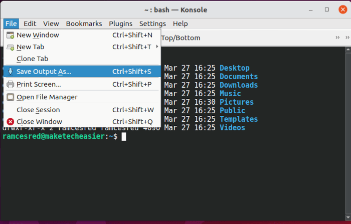 Terminal Output File 05 Konsole Save Output As