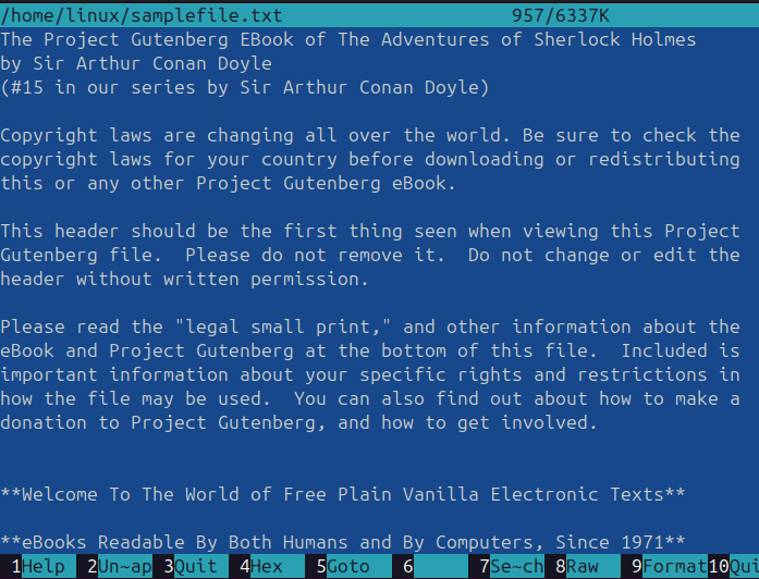 Viewing large file on midnight commander tool.