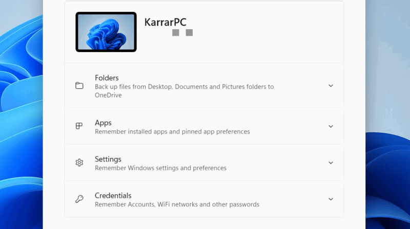 Windows Backup Tool showing backup options