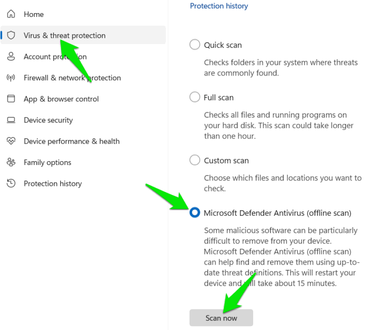 Running Windows Defender offline scan