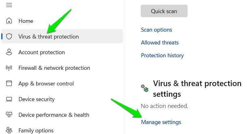 Windows Security main interface