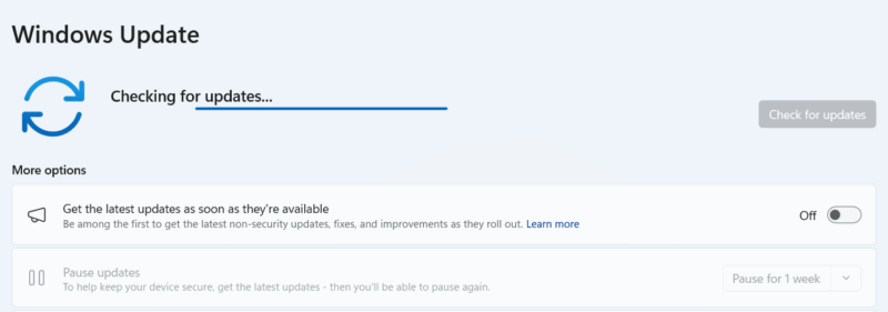 Windows Update page looking for updates